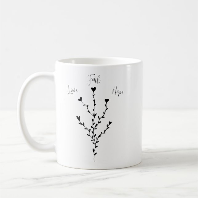 Love Faith Hope in White Coffee Mug (Left)