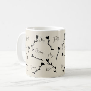 Love Faith Hope Joy Dream Peace in Linen Coffee Mug