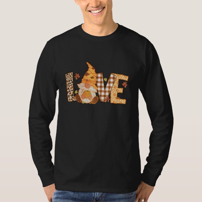 Love Fall Plaid Leopard Gnome Family Pajama Thanks T-Shirt (Front)