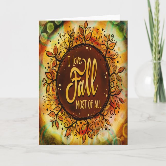 Love Fall Pretty Floral Leaves Inspirivity  Card (Front)