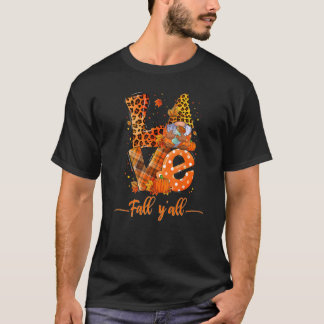 Love Fall Y'All Leopard Fall Pumpkin Thanksgiving T-Shirt