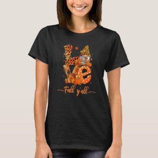 Love Fall Y'All Leopard Fall Pumpkin Thanksgiving T-Shirt