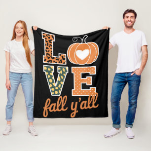 Love Fall Y'All Leopard Print Fall Thanksgiving Fleece Blanket