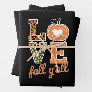 Love Fall Y'All Leopard Print Fall Thanksgiving  Wrapping Paper Sheets