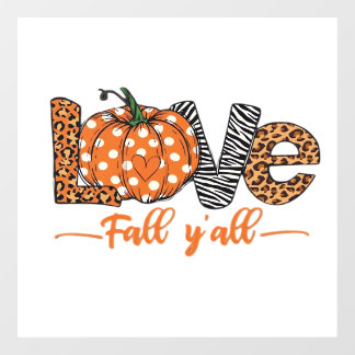 LOVE Fall Y'all Leopard Print Pumpkin Trendy Aut Wall Decal