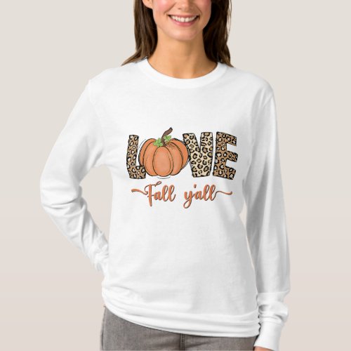 Love Fall Yall Leopard Print Pumpkin Womens Than T_Shirt