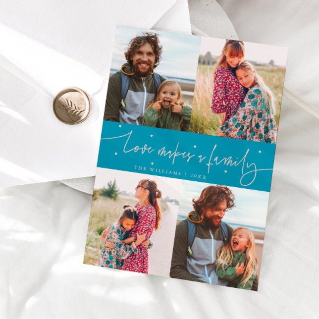 Love Family Aqua Peach Valentines Day Photo Holiday Card (Creator Uploaded)