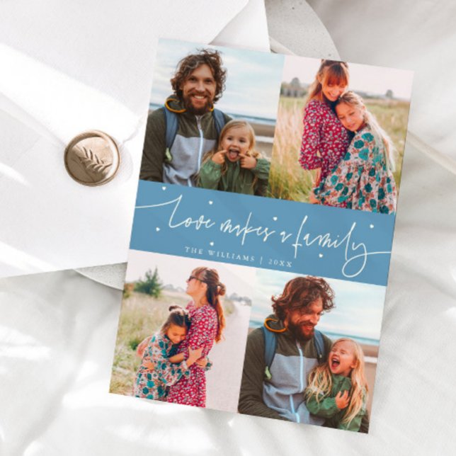 Love Family Denim Blue Valentines Day Photo Holiday Card (Creator Uploaded)