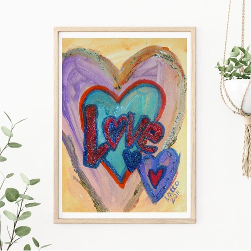 Love Family Hearts Painting Art Poster Print