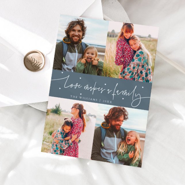 Love Family Slate Blue Valentines Day Photo Holiday Card (Creator Uploaded)