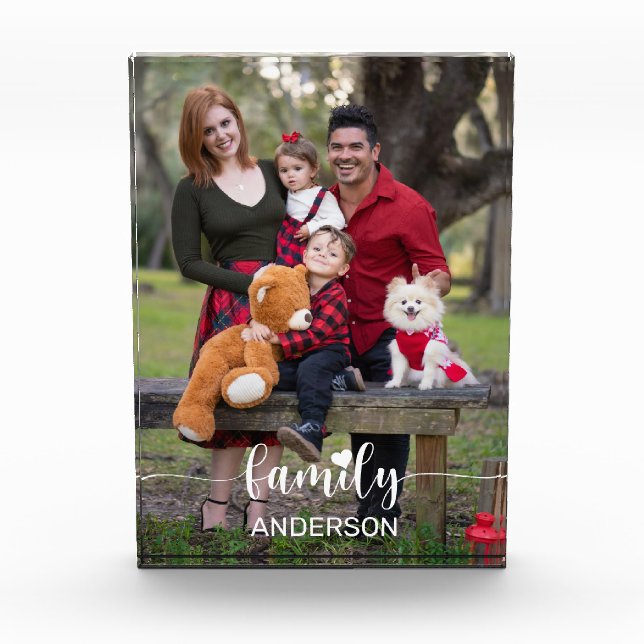 Love Family White Script Custom Vertical Photo Block (Front)