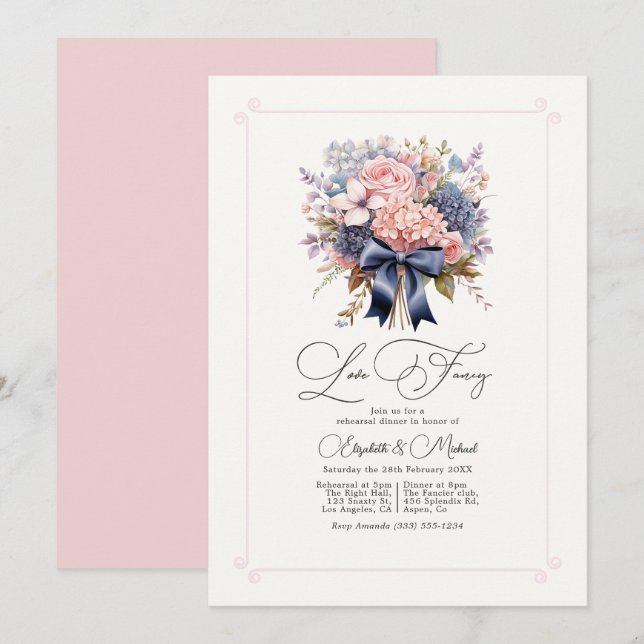 Love Fancy Elegant Floral Rehearsal Dinner Invitation (Front/Back)