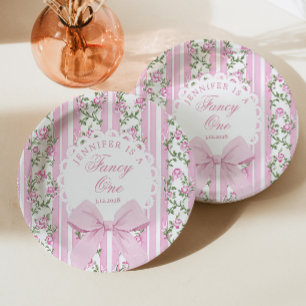 Love Fancy One Coquette Bow 1st Birthday Paper Plates