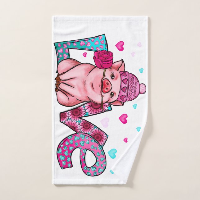 Love farm animals, love piggy, animal love hand towel  (Hand Towel)