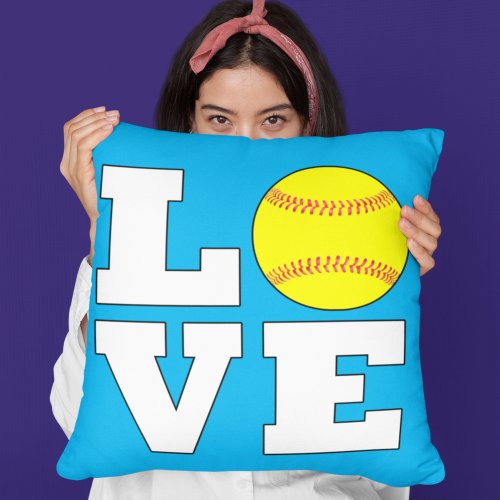 LOVE Fastpitch Softball Custom Softball Player Throw Pillow