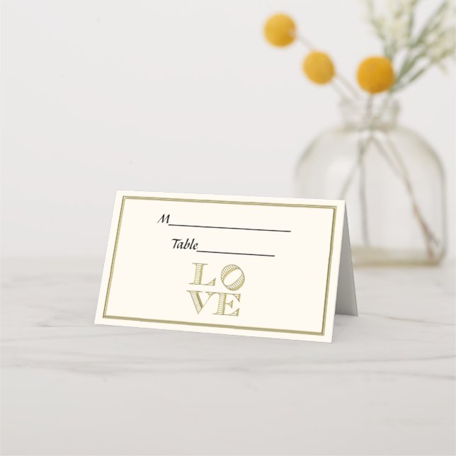 LOVE Faux Gold Escort Place Cards Ivory BG (Back)