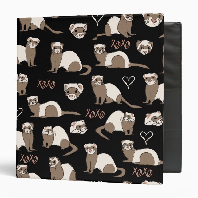 Love Ferrets - Black 3 Ring Binder (Front/Inside)