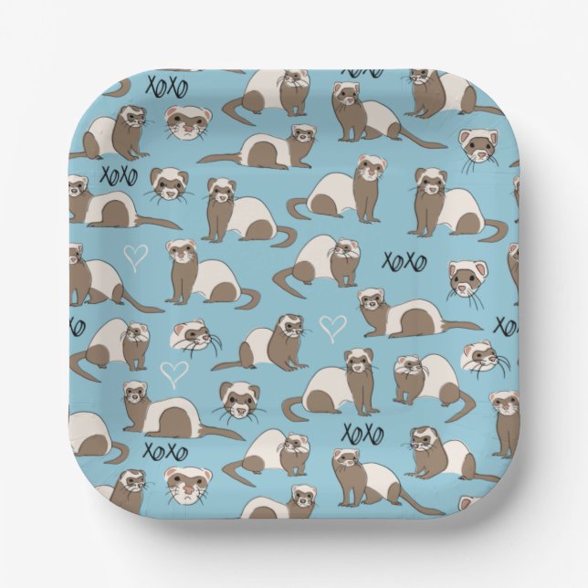 Love Ferrets - Blue Paper Plates (Front)
