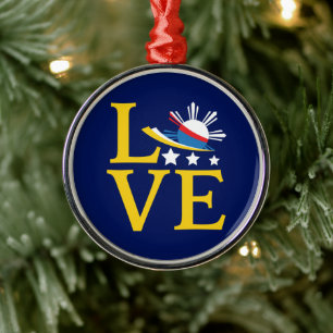 Love - Filipino Flag Typography Art Metal Ornament