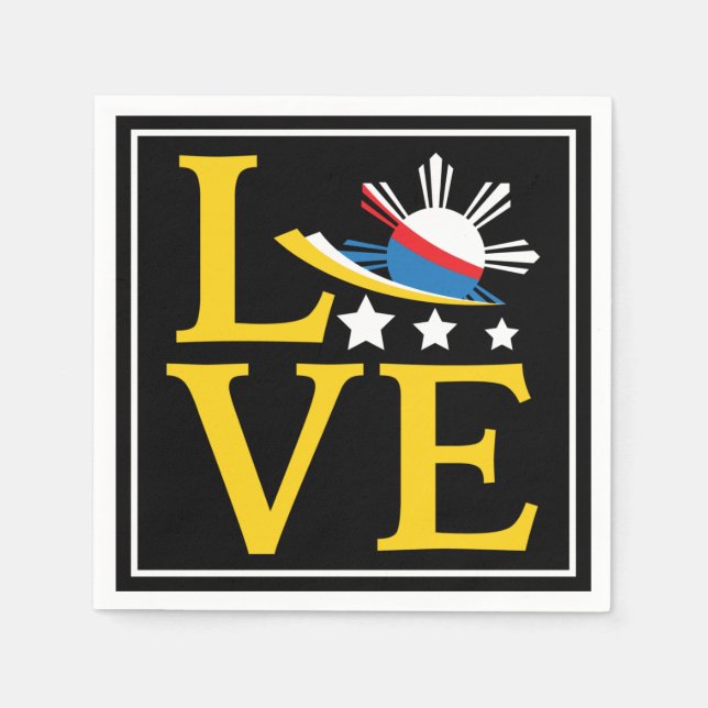 Love - Filipino Flag Typography Art Napkins (Front)