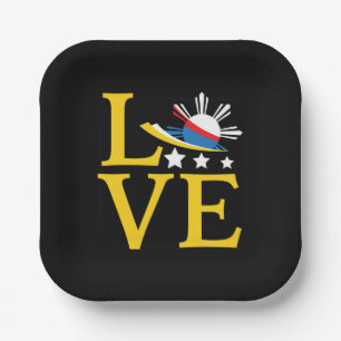 Love - Filipino Flag Typography Art Paper Plates