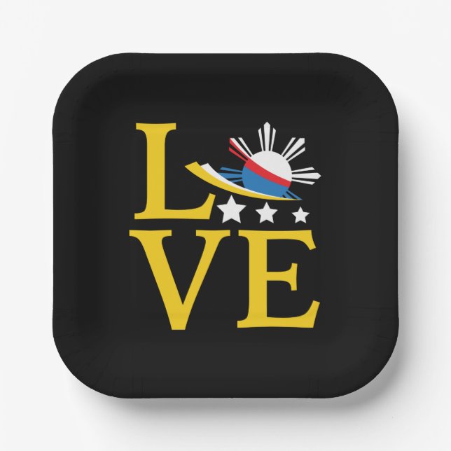 Love - Filipino Flag Typography Art Paper Plates (Front)