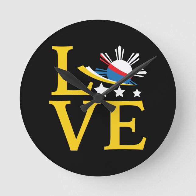 Love - Filipino Flag Typography Art Round Clock (Front)