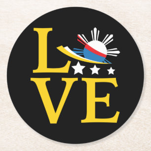 Love - Filipino Flag Typography Art Round Paper Coaster