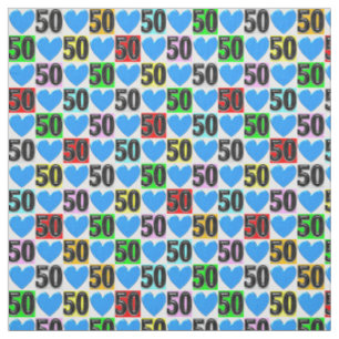 LOVE FILLED BLUE HEARTS 50TH BIRTHDAY FABRIC