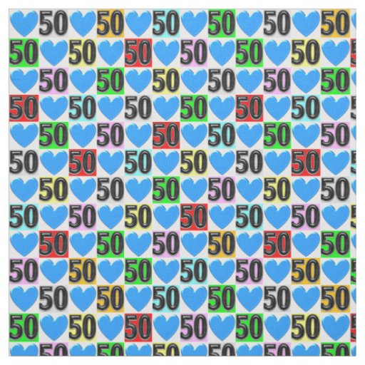 LOVE FILLED BLUE HEARTS 50TH BIRTHDAY FABRIC