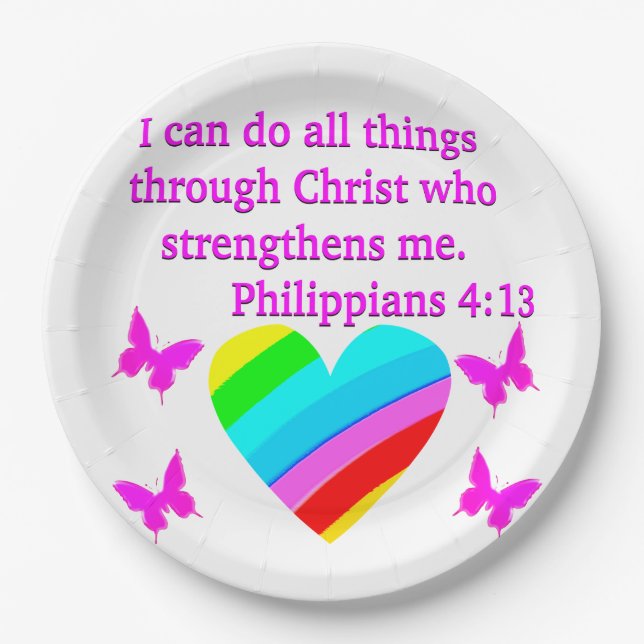 LOVE FILLED PHILIPPIANS 4:13 DESIGN PAPER PLATES (Front)