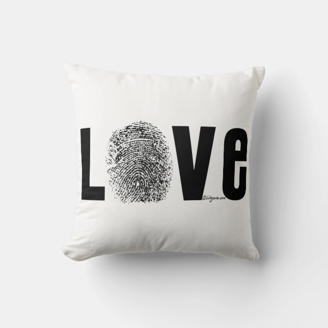 Love Fingerprint Black and White Throw Pillow (Front)