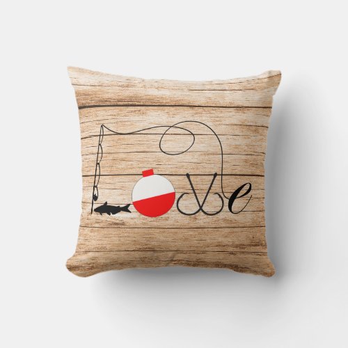 Love Fishing Vintage Wood Throw Pillow