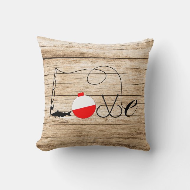 Love Fishing Vintage Wood Throw Pillow (Front)
