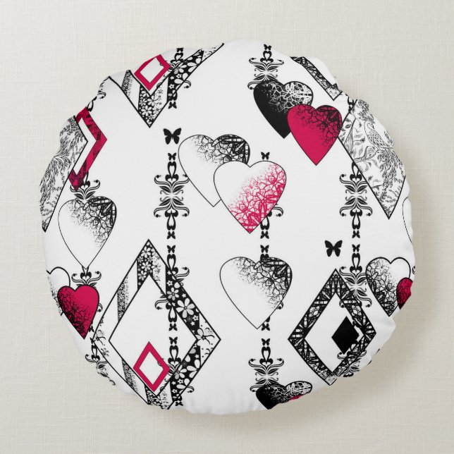Love, fishnet, patchwork round pillow (Back)