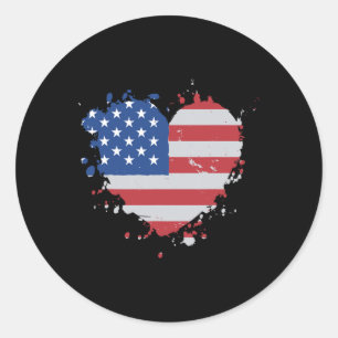 Love Flag Usa Heart 4th Of July American Proud Gir Classic Round Sticker