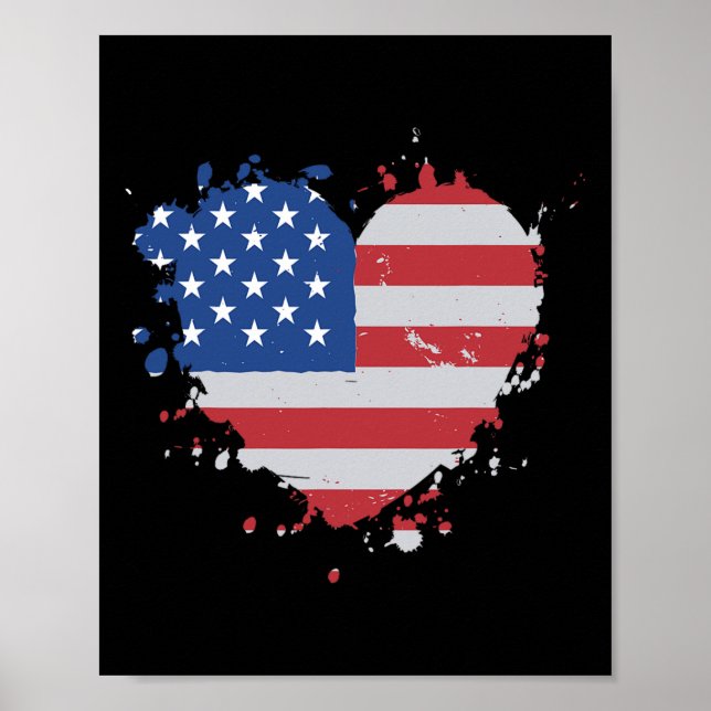 Love Flag Usa Heart 4th Of July American Proud Gir Poster (Front)