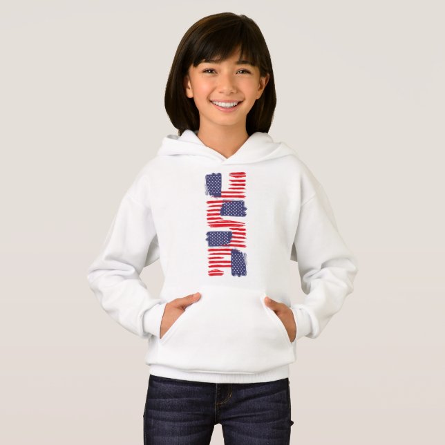 LOVE FLAG USA/USA TEXT BRUSH STROKE BY MASANSER P HOODIE (Front Full)