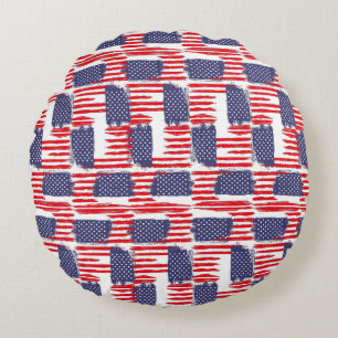 LOVE FLAG USA/USA TEXT BRUSH STROKE BY MASANSER P ROUND PILLOW
