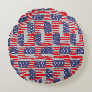 LOVE FLAG USA/USA TEXT BRUSH STROKE BY MASANSER P ROUND PILLOW