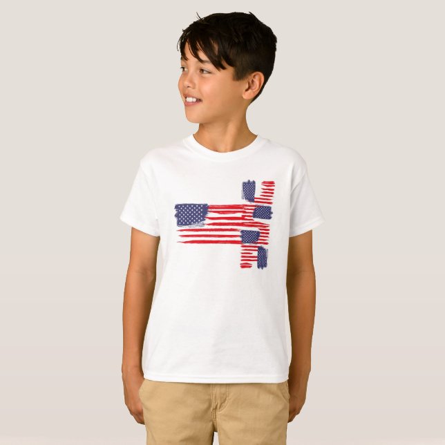 LOVE FLAG USA/USA TEXT BRUSH STROKE BY MASANSER P T-Shirt (Front Full)