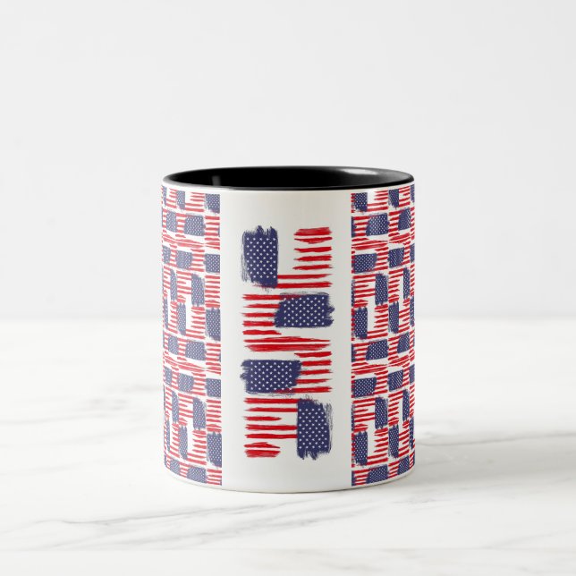 LOVE FLAG USA/USA TEXT BRUSH STROKE BY MASANSER P Two-Tone COFFEE MUG (Center)
