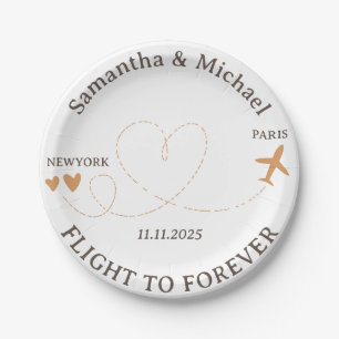 Love Flight Plane Travelling Wedding Paper Plates