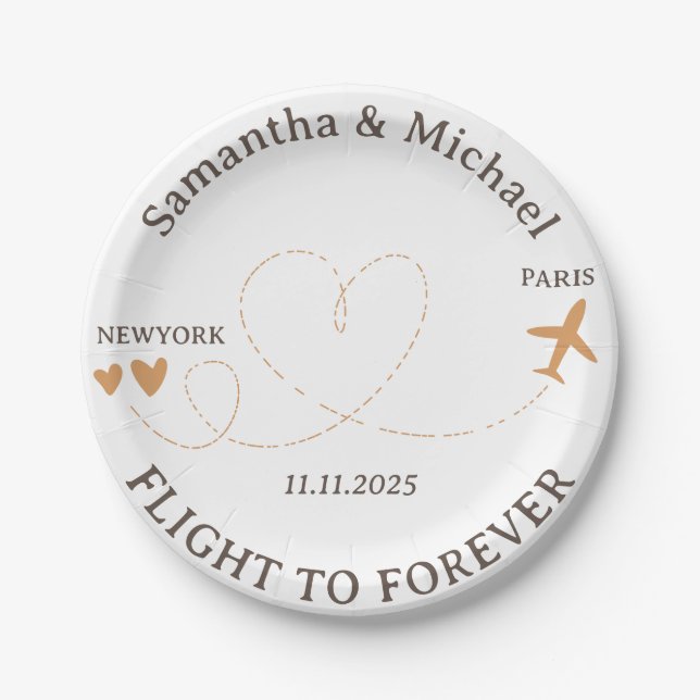 Love Flight Plane Travelling Wedding Paper Plates (Front)