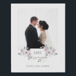 Love | Floral Embellished Photo Faux Canvas Print<br><div class="desc">This beautiful print features pink and pinkish purple watercolor roses,  and green and blue gray leaves,  and accented with floral illustrations in faux gold,  surrounding a frame that says "Love." Add your names and your favorite personal or wedding photo to complete this stunning and romantic look.</div>