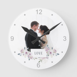Love Floral Embellished Photo Round Clock