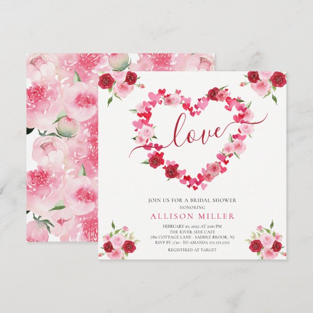 Love Floral Heart Bridal Shower Invitation (Front/Back)