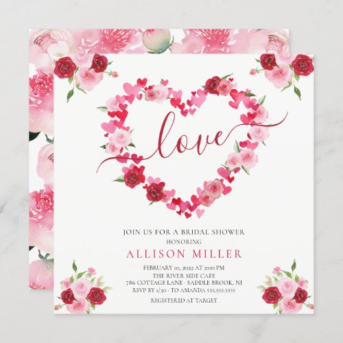 Love Floral Heart Bridal Shower Invitation