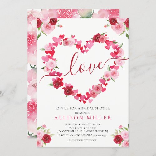 Love Floral Heart Bridal Shower Invitation