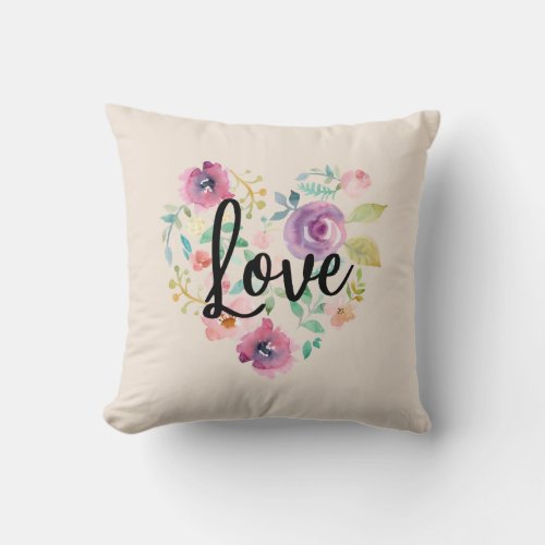 Love Floral Heart Throw Pillow